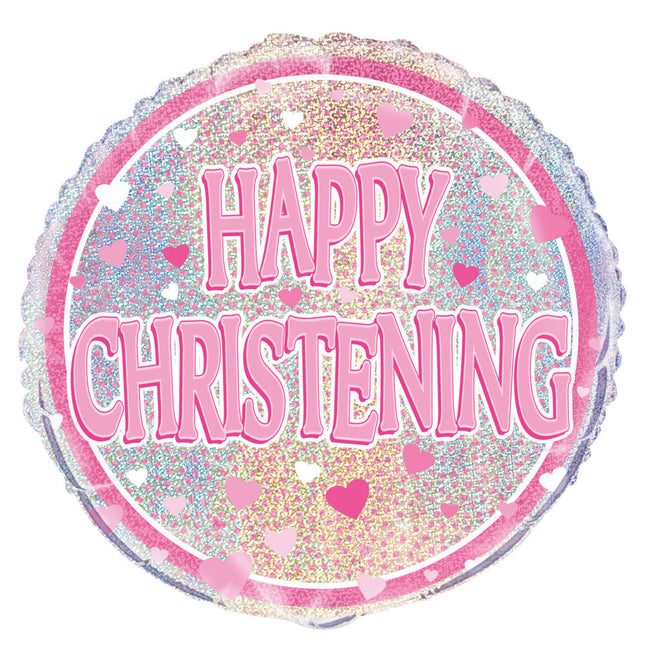 Helium Ballon Happy Christening Pink 45cm leer