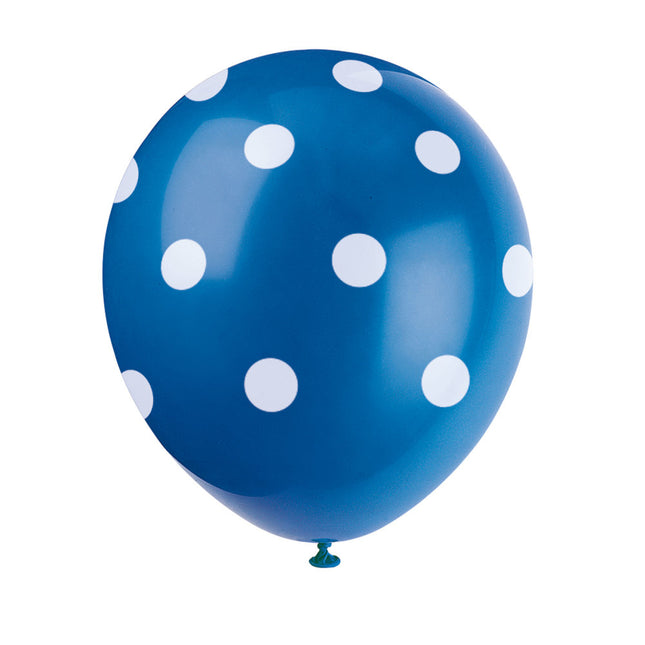 Blaue Ballons Weiße Punkte 30cm 6Stk