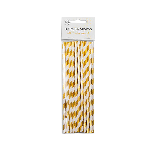 Papierstrohhalme Gold gestreift 19,7cm 20Stück