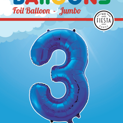 Folienballon Figur 3 Blau XL 86cm leer