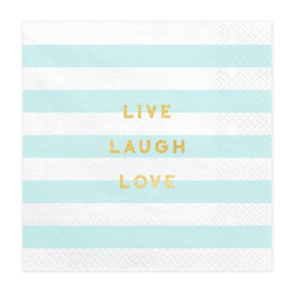 Hellblaue Servietten Live Laugh Love 33cm 20Stück