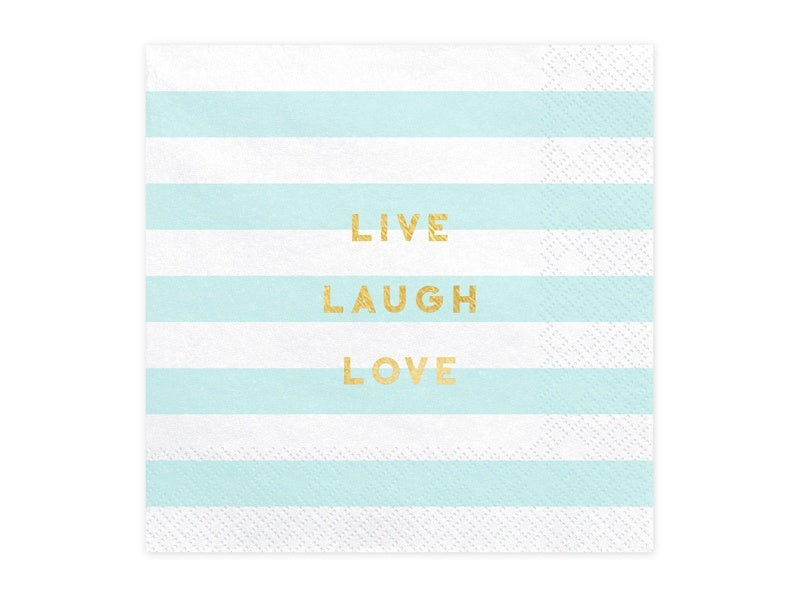 Hellblaue Servietten Live Laugh Love 33cm 20Stück