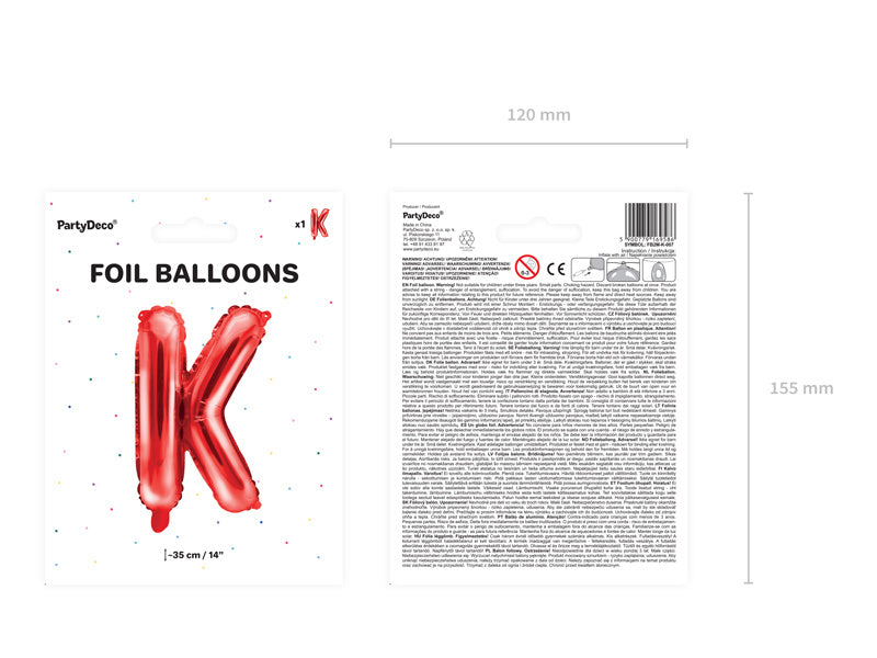 Folienballon Buchstabe K Rot Leer 35cm