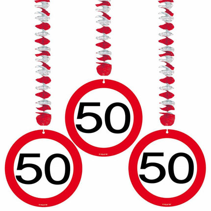 Hängende Dekoration 50 Jahre Verkehrsschild 75cm 3pcs