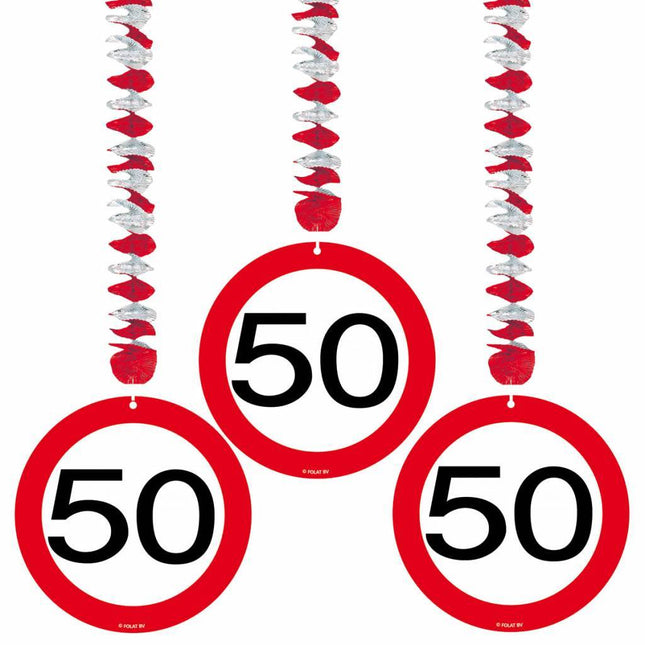 Hängende Dekoration 50 Jahre Verkehrsschild 75cm 3pcs