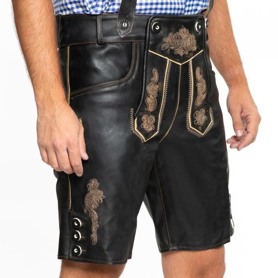 Lederhose Leder Short Schwarz und Gürtel