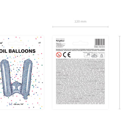 Folienballon Buchstabe W Holographisch Leer 35cm