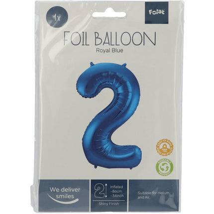 Folienballon Figur 2 Blau Metallic XL 86cm Leer