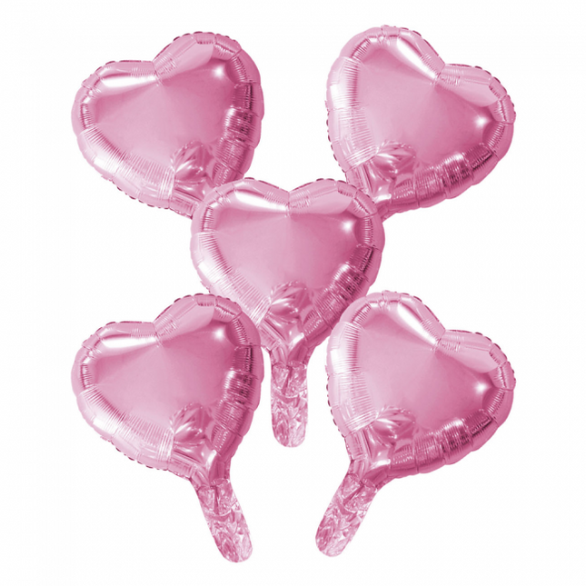 5 Folienballons Herz mit Papierstrohhalm 9" babyrosa