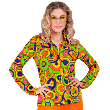 Disco 70S Bluse Bunt Damen Retro