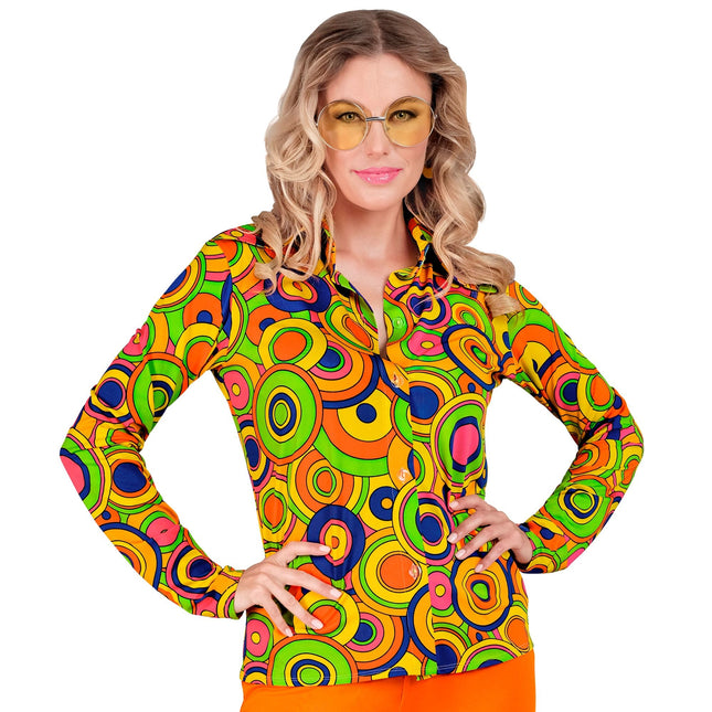 Disco 70S Bluse Bunt Damen Retro