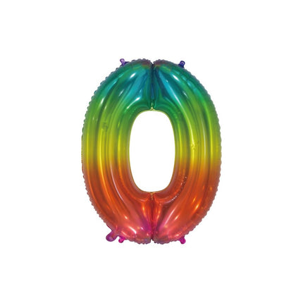 Folienballon Figur 0 Regenbogen Transparent 66cm