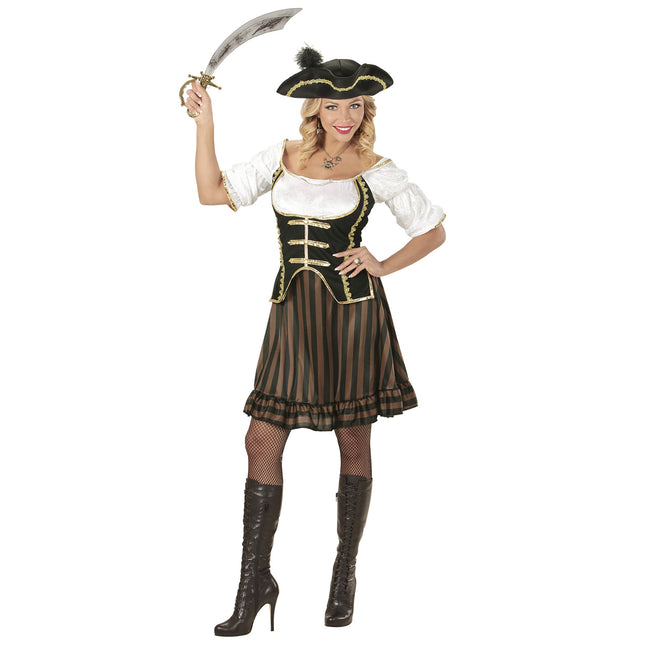 Piratenkleid Braun Weiß Damen