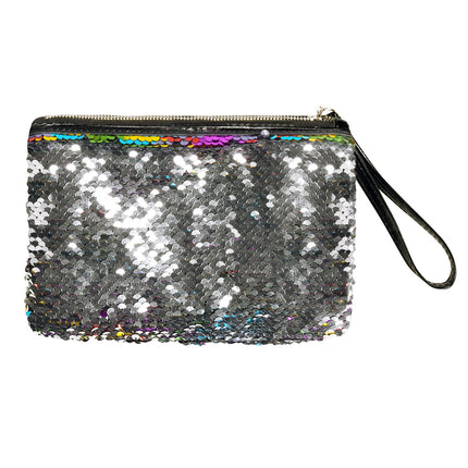 Handtasche Glitter Reversible Regenbogen Silber 20cm