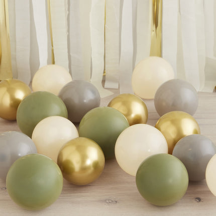 Grün Gold Grau Beige Luftballons 13cm 40Stück