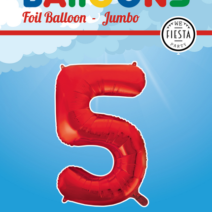 Folienballon Figur 5 Rot XL 86cm leer