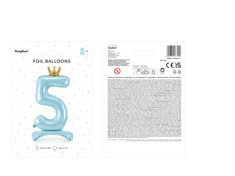 Folienballon Figur 5 Hellblau Standard Leer 84cm