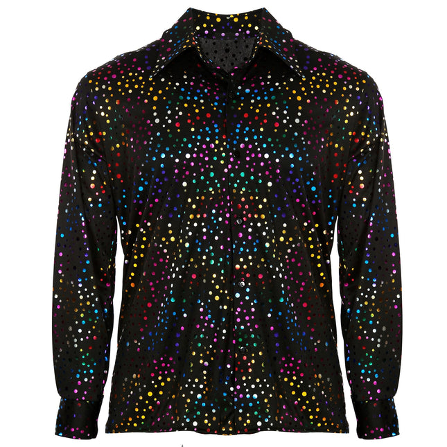 Disco 70S Bluse Schwarz Männer Metallic