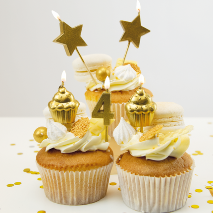 Kerzen 4 Jahre Cupcake Gold 17,5cm