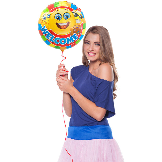 Heliumballon Emoticon Willkommen 43cm leer