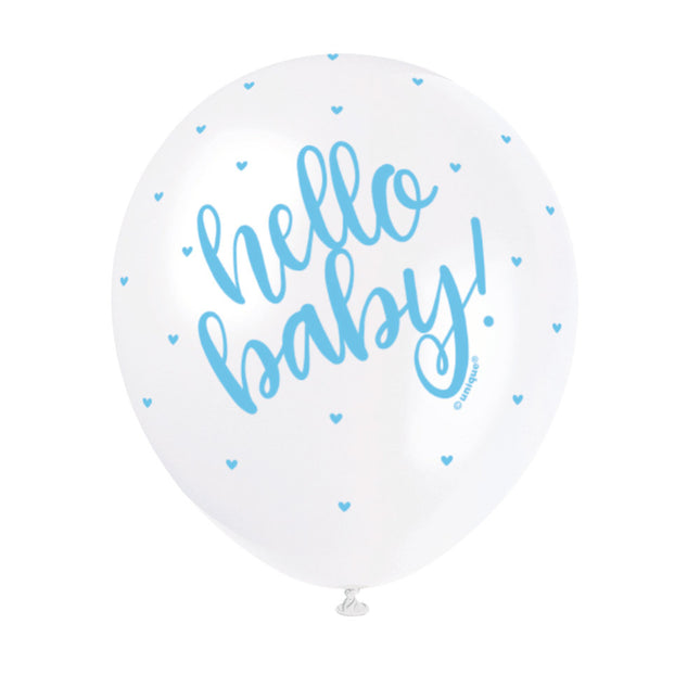 Geburtsballons Hallo Baby Blau 30cm 5Stk