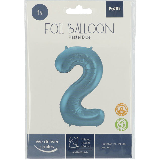 Folienballon Figur 2 Pastellblau XL 86cm leer