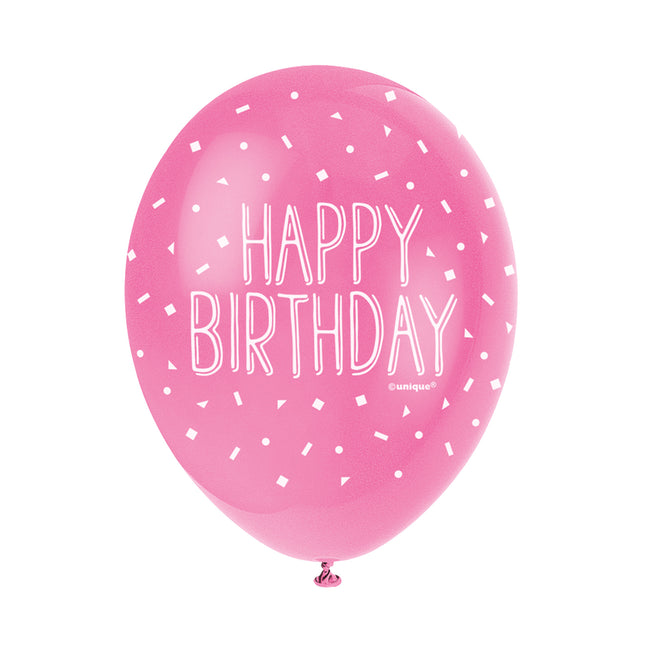 Luftballons Happy Birthday Konfetti Rosa 30cm 5Stück