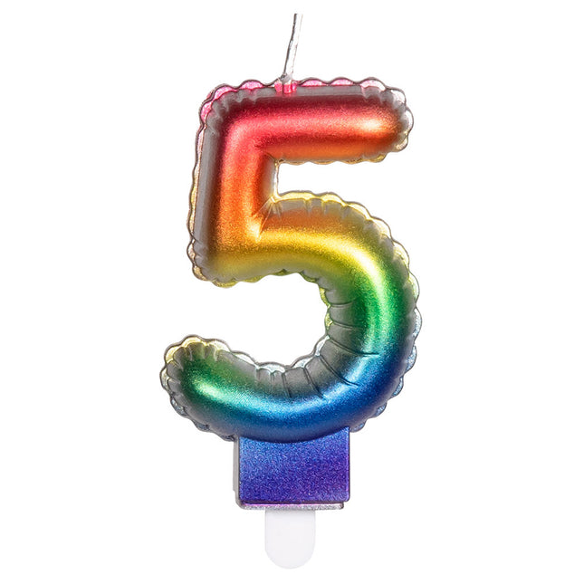 Regenbogen-Kerze 5 Jahre 8cm