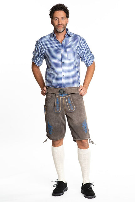 Lederhose Leder Short Shade Blau und Gürtel