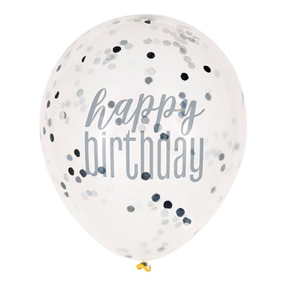 Happy Birthday Ballons Konfetti Schwarz 30cm 6Stk.