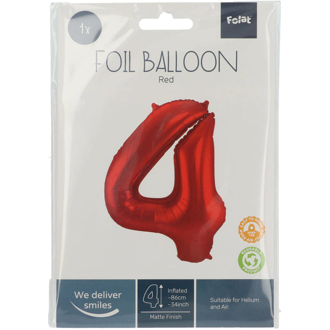 Folienballon Figur 4 Matt Rot XL 86cm leer