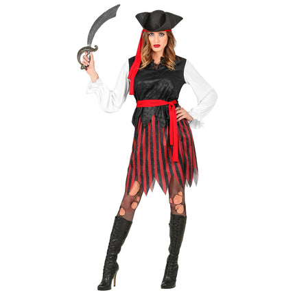 Piratenkleid Rot Weiß Schwarz Damen