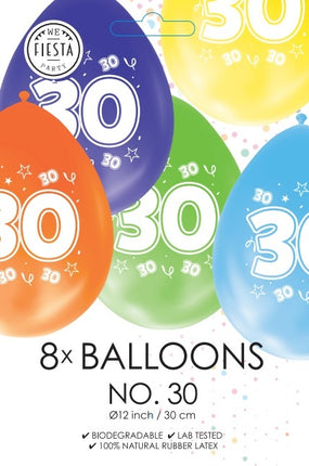 Bunte Ballons 30 Jahre 30cm 8Stück