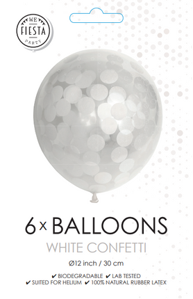 Konfetti Ballons Weiß 30cm 6Stk