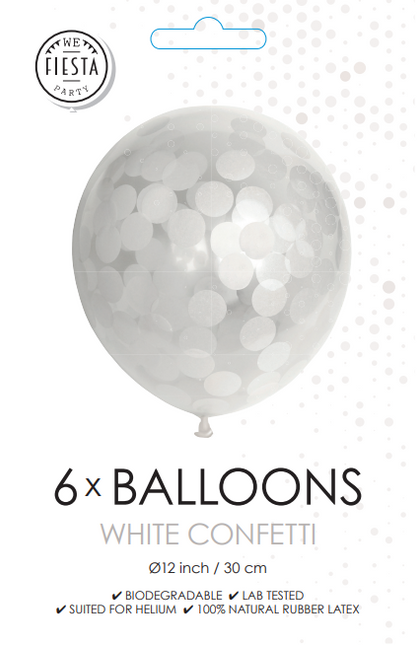 Konfetti Luftballons Weiß 30cm 6Stk
