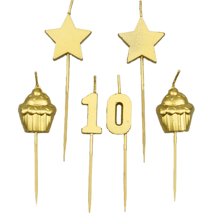 Kerzen 10 Jahre Cupcake Gold 17,5cm