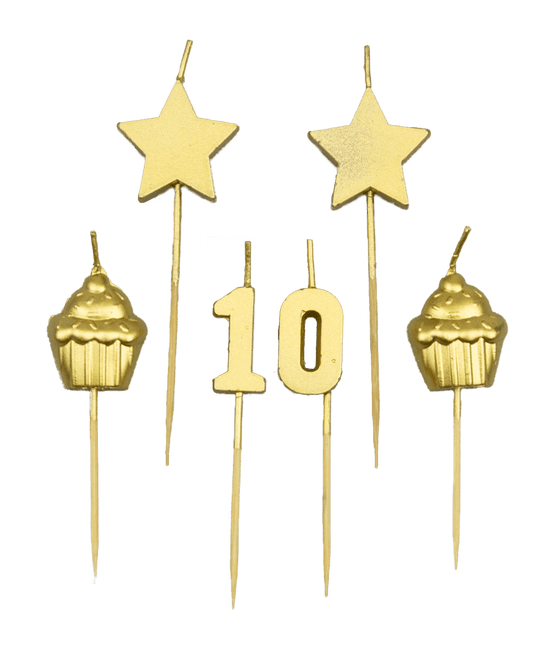 Kerzen 10 Jahre Cupcake Gold 17,5cm