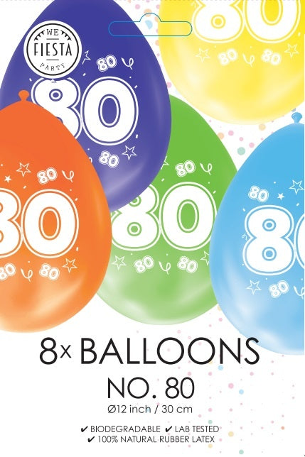 Bunte Ballons 80 Jahre 30cm 8Stück