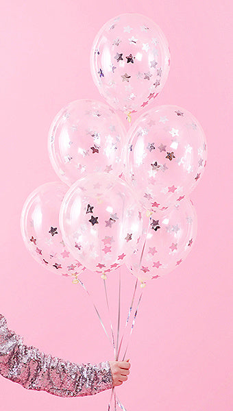 Konfetti Ballons Silberne Sterne 30cm 6Stk