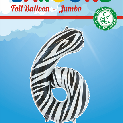 Folienballon Figur 6 Zebra XL 86cm leer