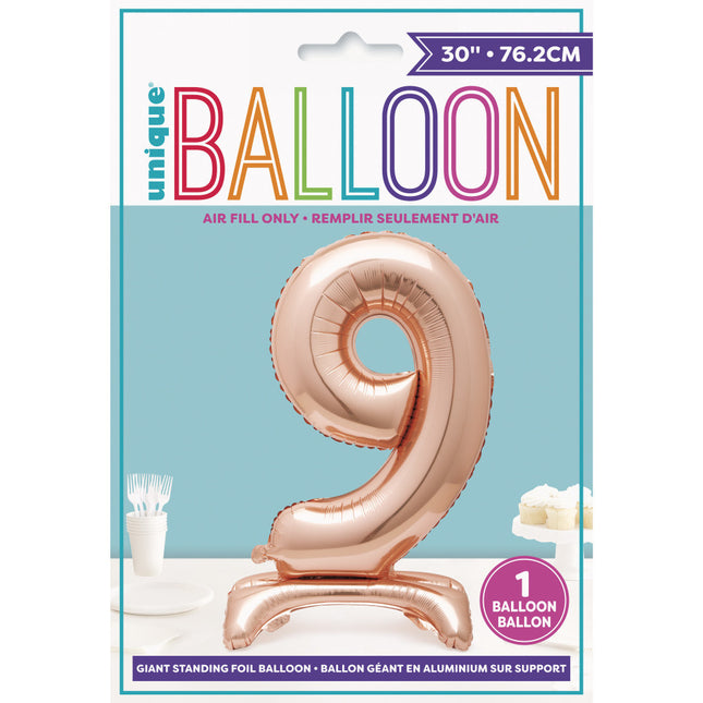 Folienballon Figur 9 Rose Gold Standard 76cm