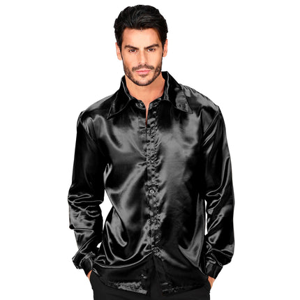 Disco 70S Bluse Schwarz Men's Satin