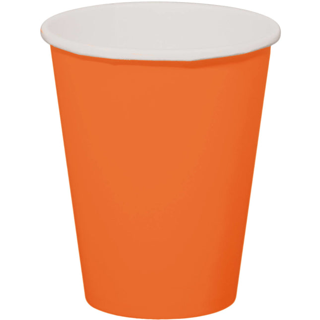 Orangefarbene Becher aus Karton 350ml 8 Stk.