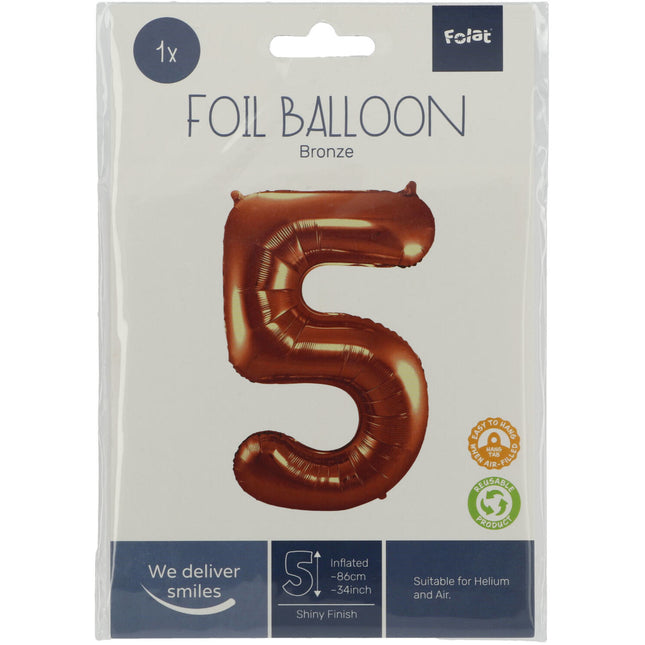 Folienballon Figur 5 Bronze XL 86cm leer