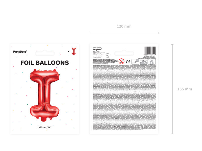 Folienballon Buchstabe I Rot Leer 35cm