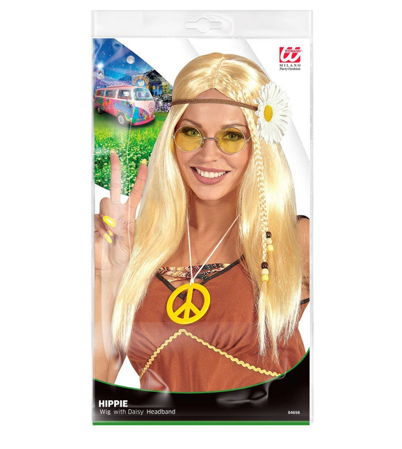 Hippie 60S Perücke Blond mit Daisy Haarband