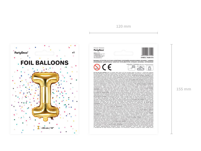 Folienballon Buchstabe I Gold Leer 35cm