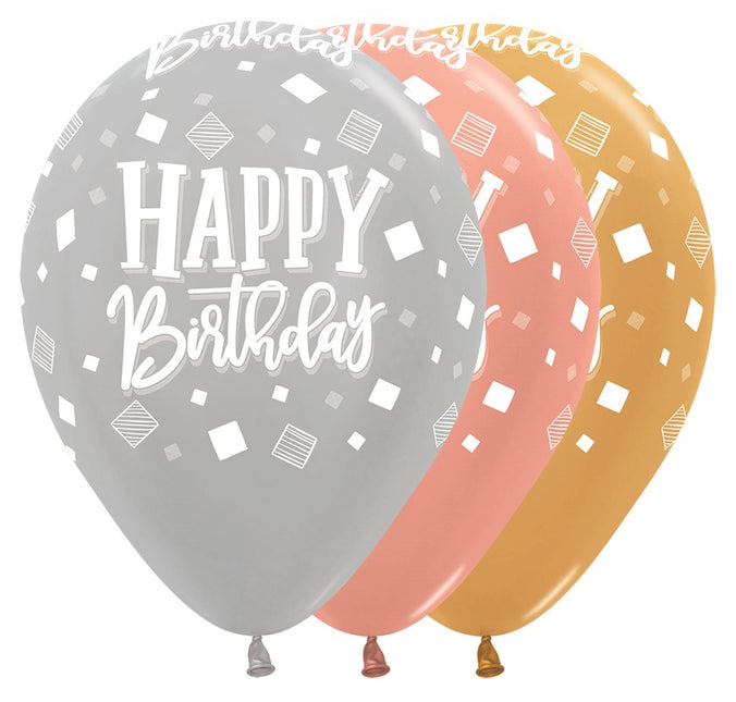 Ballons Happy Birthday Squares Metallic Mix 30cm 25Stk