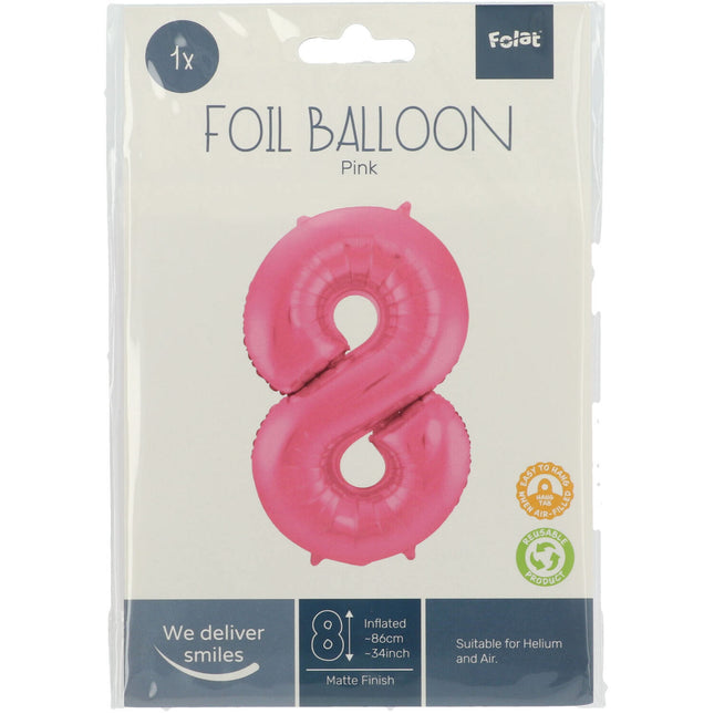 Folienballon Figur 8 Matt Rosa XL 86cm leer