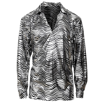 Disco 70S Shirt Silber Herren Tiger Print